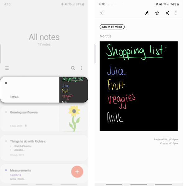 Head into Samsung notes to view and edit your Off-screen memo