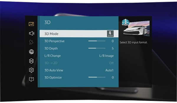 3d settings on samsung tv