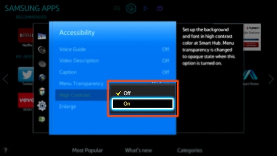How to set the White Text or Black Background(High Contrast) in Samsung ...
