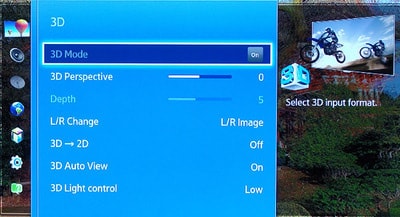 Take a look at the 3D Settings Menu in Samsung Smart 3D TV