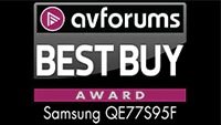 avforums BEST BUY AWARD logo featuring Samsung QE77S95F