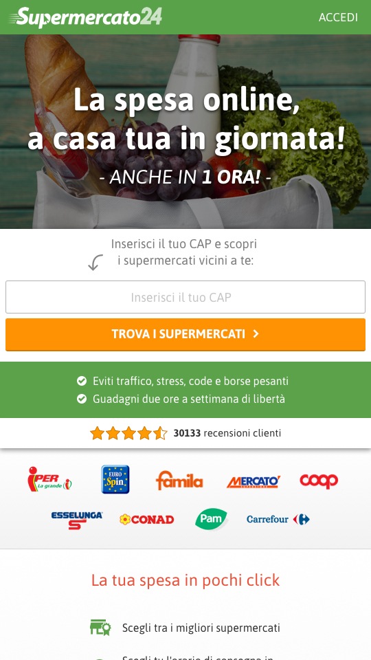 Una schermata dell'app di Supermercato24 sullo schermo di Family Hub