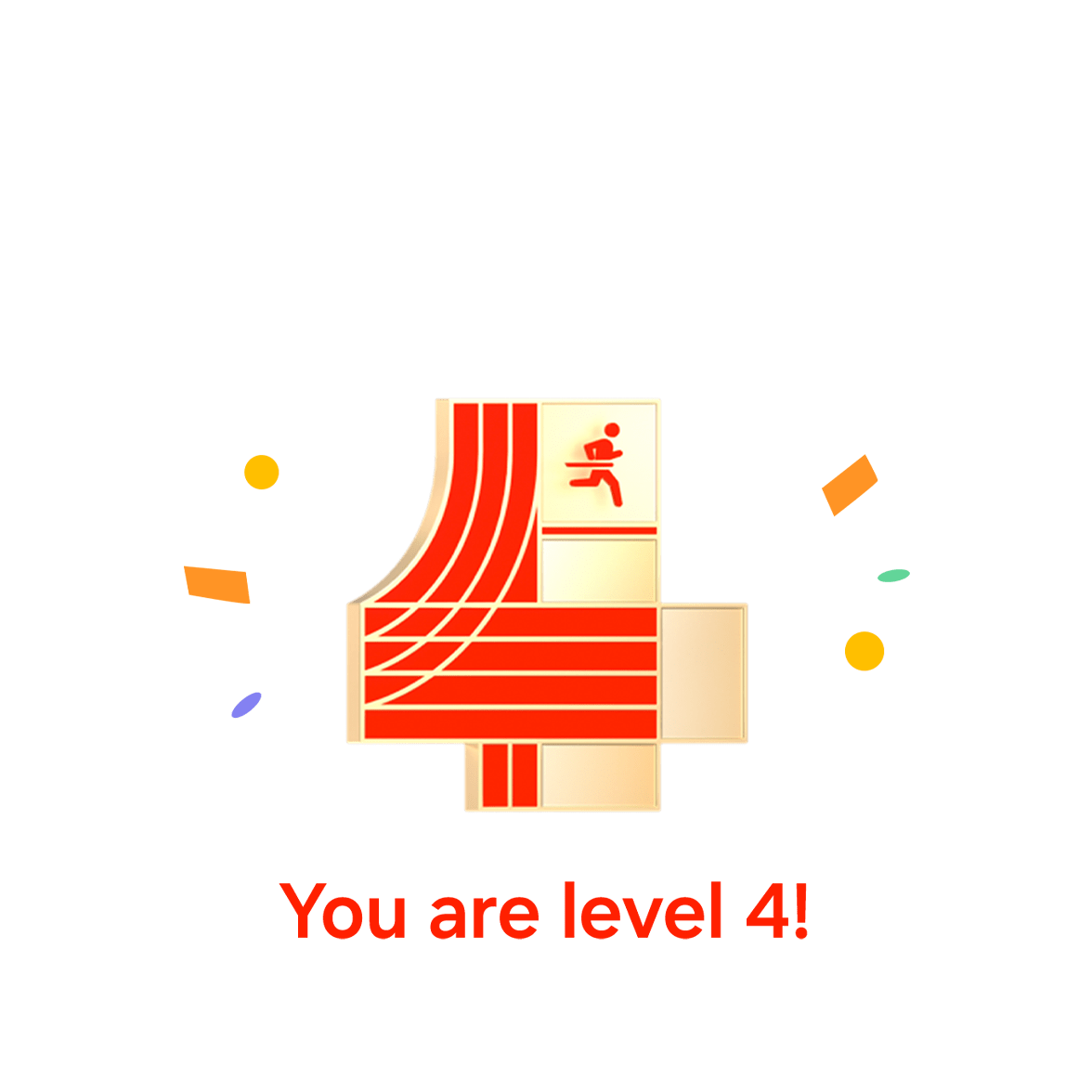 Raggiungimento del livello del programma Allenatore per Corsa con livello 4 e testo Sei al livello 4!