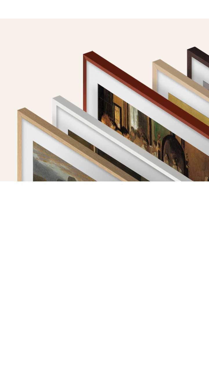L'immagine mostra le cornici di The Frame in vari colori e modelli.