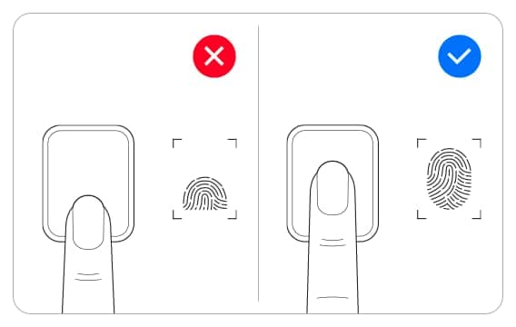 Posiziona il dito completamente sul sensore di impronte digitali