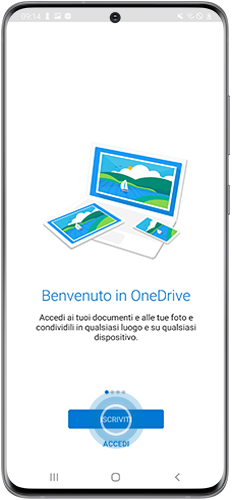Schermata di accesso a OneDrive sul telefono