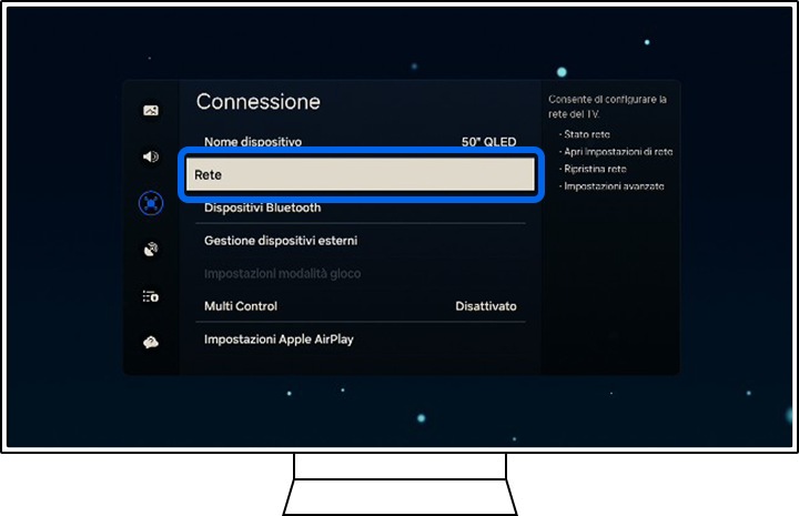 Una TV Samsung mostra le opzioni di connessione.