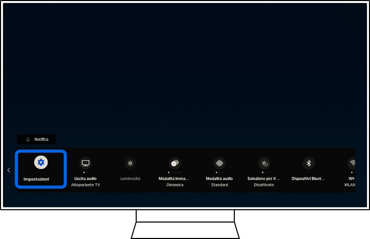 Una TV Samsung mostra le opzioni Impostazioni