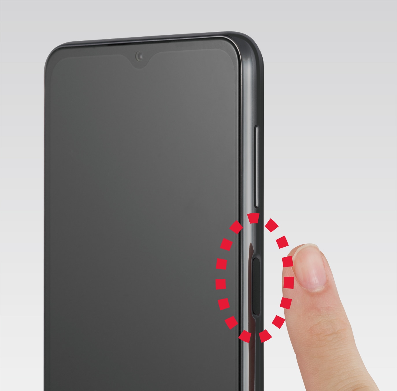 Galaxy A32 5G（ギャラクシーA32 5G）の指紋認証で、ロックを解除している。