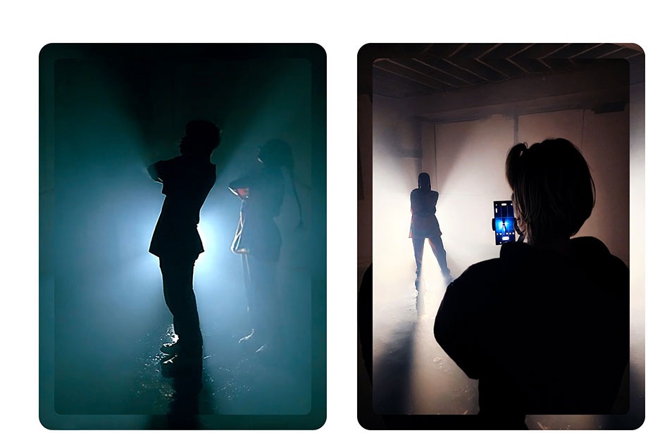 Rebekah filming dancers' silhouettes in a night scene with the Galaxy S22 Ultra