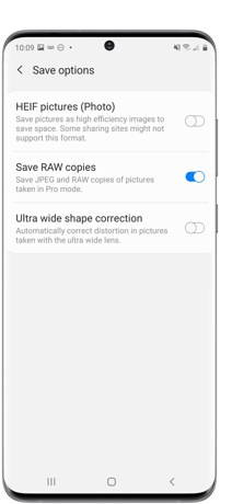 A Galaxy S20 phone. On display, there are save options presented with 
