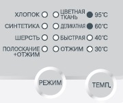 На дисплее горят индикаторы всех режимов стирки + два нижних индикатора температуры