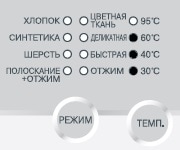 На дисплее горят индикаторы всех режимов стирки + верхний индикатор температуры