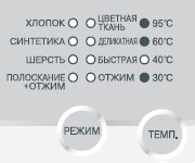 На дисплее горят индикаторы всех режимов стирки + второй снизу индикатор температуры