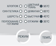 На дисплее горят индикаторы всех режимов стирки + второй сверху индикатор температуры