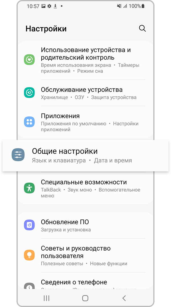 «Общие настройки» в «Настройках»