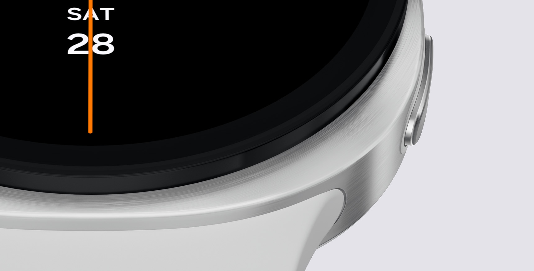 A zoomed-in view of Galaxy Watch8's edge showing the cushion design.