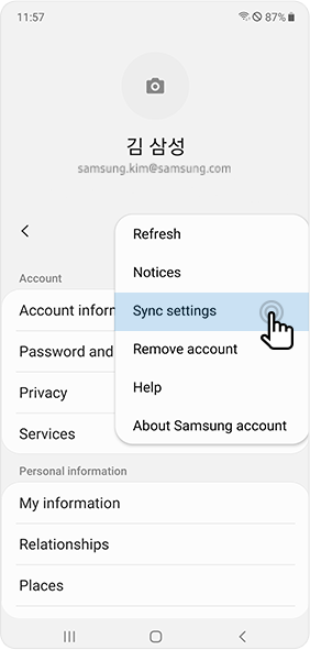 Select Sync settings menu

