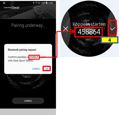 When the Bluetooth pairing request window appears, confirm the passkeys displayed on your Gear 