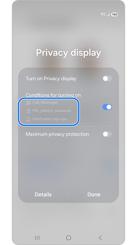 Conditions for turning on list are highlighted in setting in quick panel