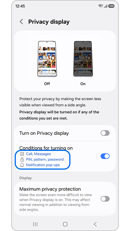 Conditions for turning on list are highlighted in setting