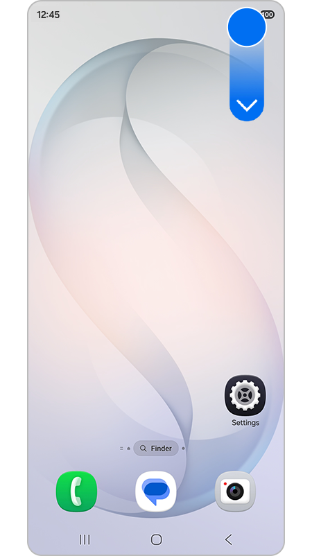 Arrow indicating swipe down from the top right of the screen