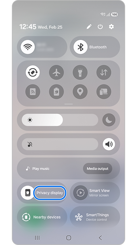 Privacy display text shown in the Quick panel