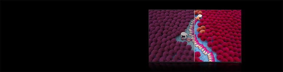 A scene of traditional red incense-making bursts with vibrant, realistic colors when Micro RGB Color Booster Pro is applied, compared to when it’s not.