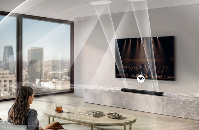 Soundbar and TV set up in a living room
