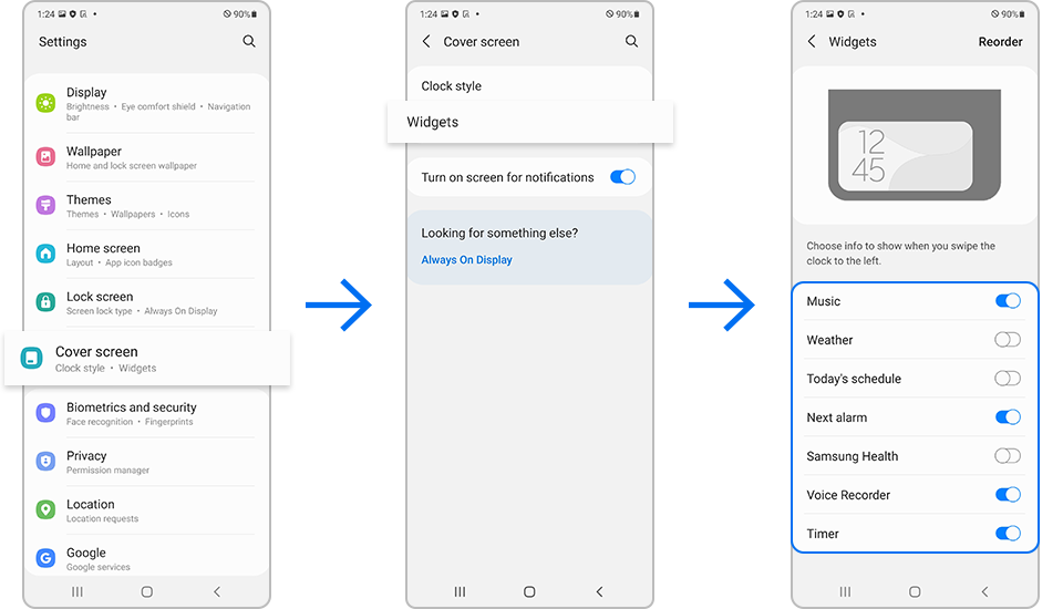 Galaxy Z Flip3 5G cover screen widgets settings