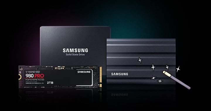 A group image of Samsung SSD products.