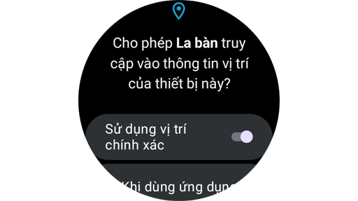 Cài đặt vị trí trong ứng dụng Samsung Compass.