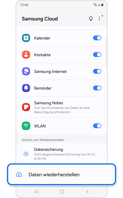 Verwenden der Samsung Cloud zur Sicherung und Wiederherstellung von Daten auf dem Galaxy Gerät