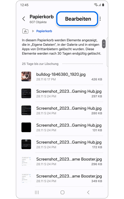 Wo Ist Beim Samsung S9 Der Papierkorb Aktualisierte Papierkorb-Funktion in "Eigene Dateien" auf Galaxy
