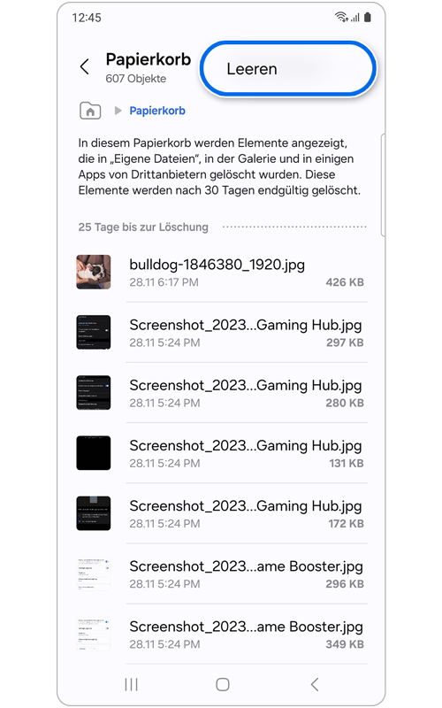 Samsung Galaxy S10 Papierkorb Finden Aktualisierte Papierkorb-Funktion in "Eigene Dateien" auf Galaxy