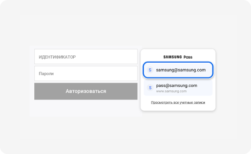 Страница входа в учетную запись при помощи Samsung Pass 
