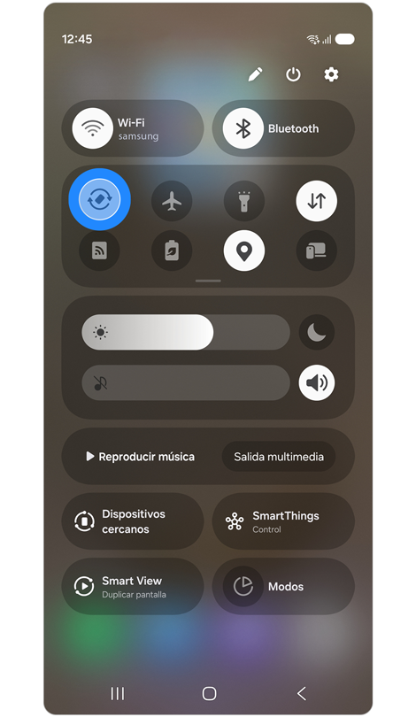 Panel de ajustes rápidos con ‘giro automático’ activada.