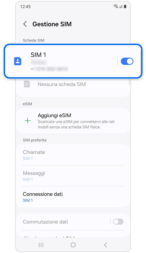 Schermata di Gestione SIM.