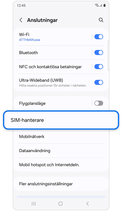 Startskärmen Anslutningar.