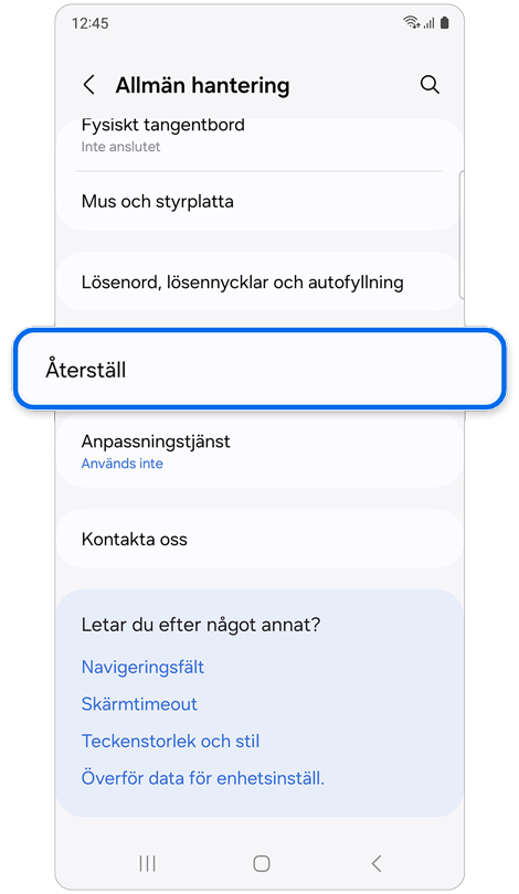 Startskärmen Allmän hantering.