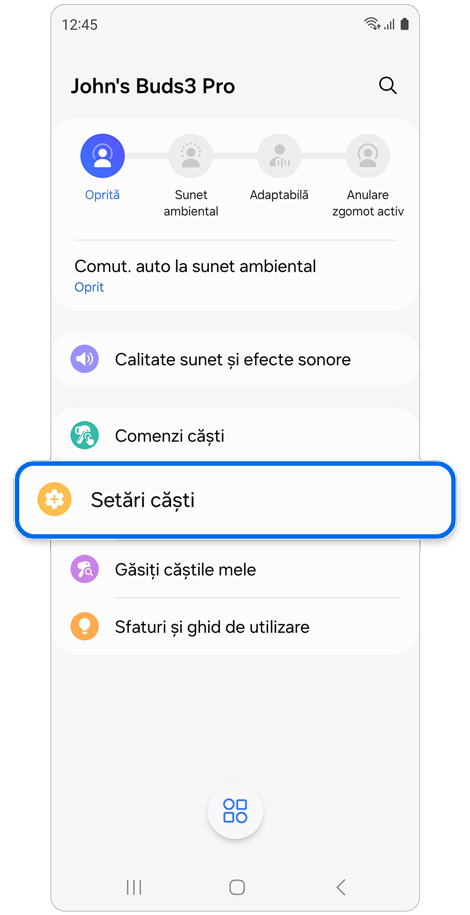 Ecranul de pornire pentru căști.