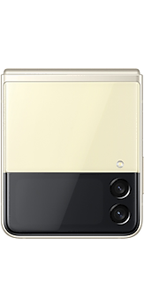 Un Galaxy Z Flip3 5G en color crema, visto desde la parte posterior.