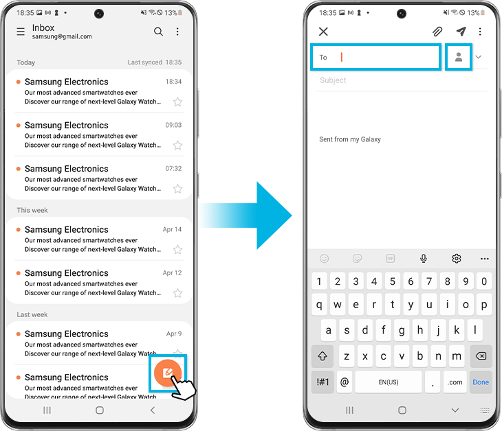 how to add a new email to samsung phone