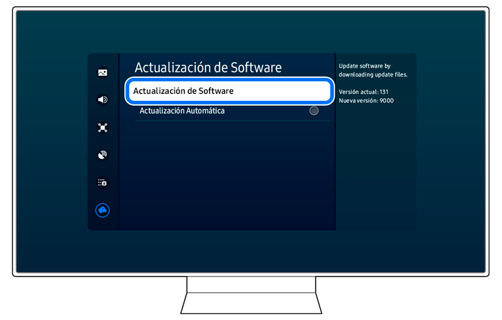 The Software Update menu on a Samsung TV.