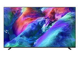 Un Televisor Samsung Micro RGB R85H muestra un paisaje abstracto y colorido en la pantalla.