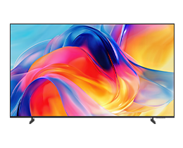 Un televisor Samsung Mini LED M70H muestra un diseño abstracto azul, rojo y naranja en la pantalla.