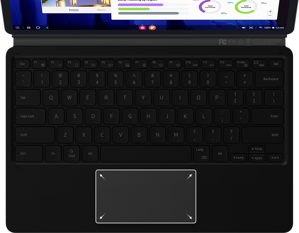 The touchpad is highlighted on the BookCover Keyboard
                                                            to show its larger size