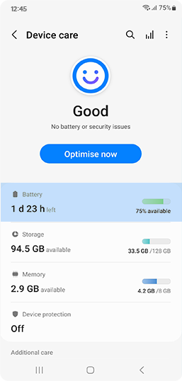 Select the battery icon in device care