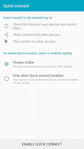 samsung quick connect removed from list