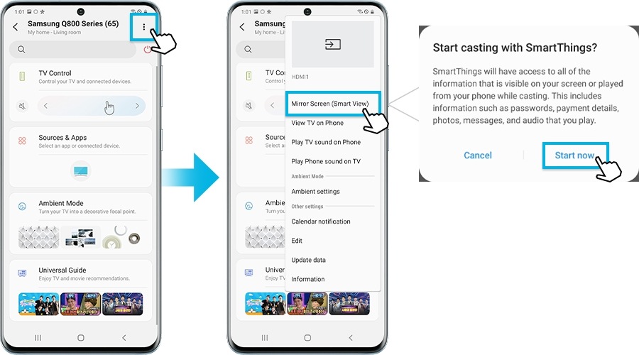 How to use Smart View and other methods of screen mirroring?